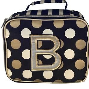 Justice Black White Gold Polka Dot Stripe Initial "B" Lunch Box Tote